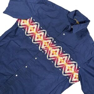 VTG‎ Rustler Wrangler L Navy Southwestern Aztec western Yellowstone Cowboy